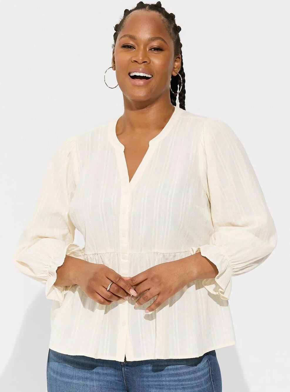 Torrid Cotton Button Up Blouson Long Sleeve Top